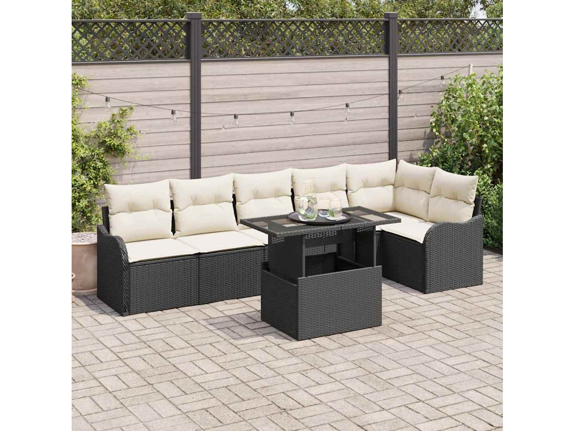 Vidaxl Conjunto De Sofás 7 Unid. Preto Rattan Sintético