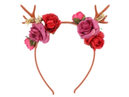 Tiara De Antenas De Renas Floridas Para Festas E Cosplay
