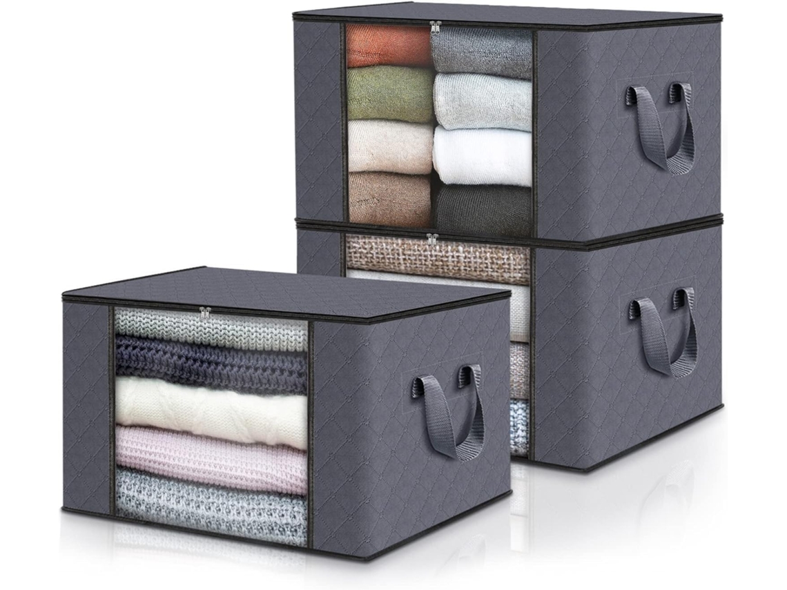 Caixas Organizadoras Para Roupas, Sacos Para Guardar Roupas, Organizadores De Guarda-roupa, Com Alças Reforçadas Cinza Escuro, Pacote Com 3