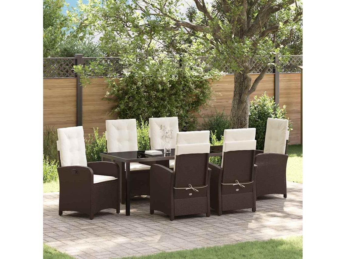 Vidaxl Conjunto De Jantar Para Jardim 7 Unid. Castanho Vime Pe