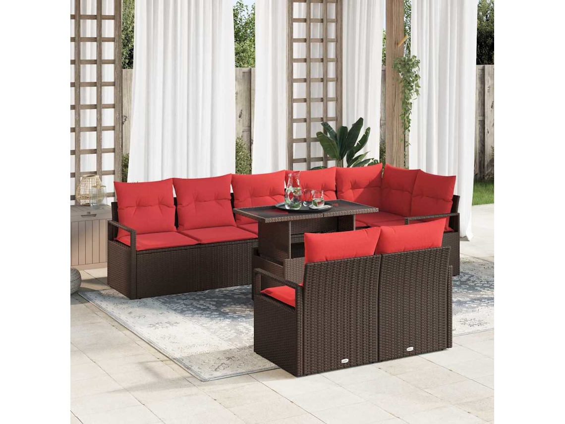 Vidaxl Conjunto De Sofá De Jardim 9 Pcs Castanho Rattan Sintético