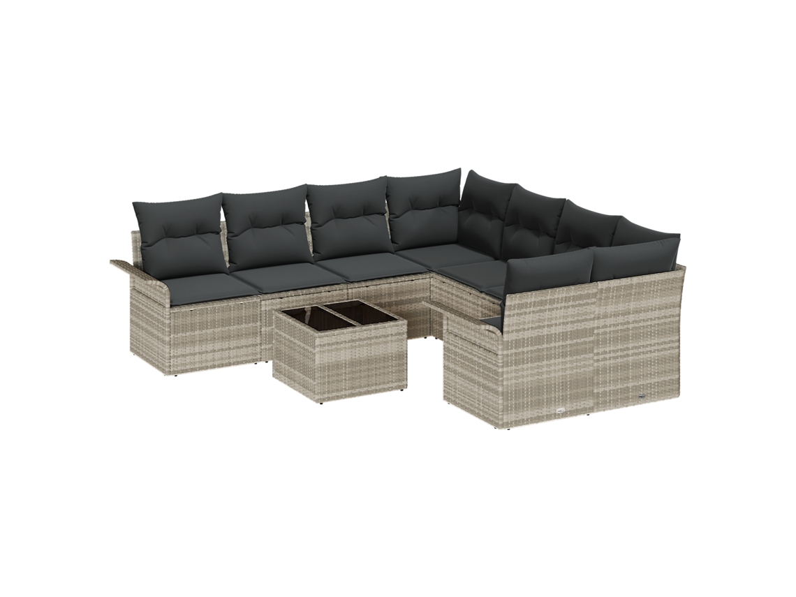Conjunto 9 Conjunto De Sofá De Jardim Vidaxl Cinzento-claro Vime Pe (242,5 X 234 X 85 Cm)