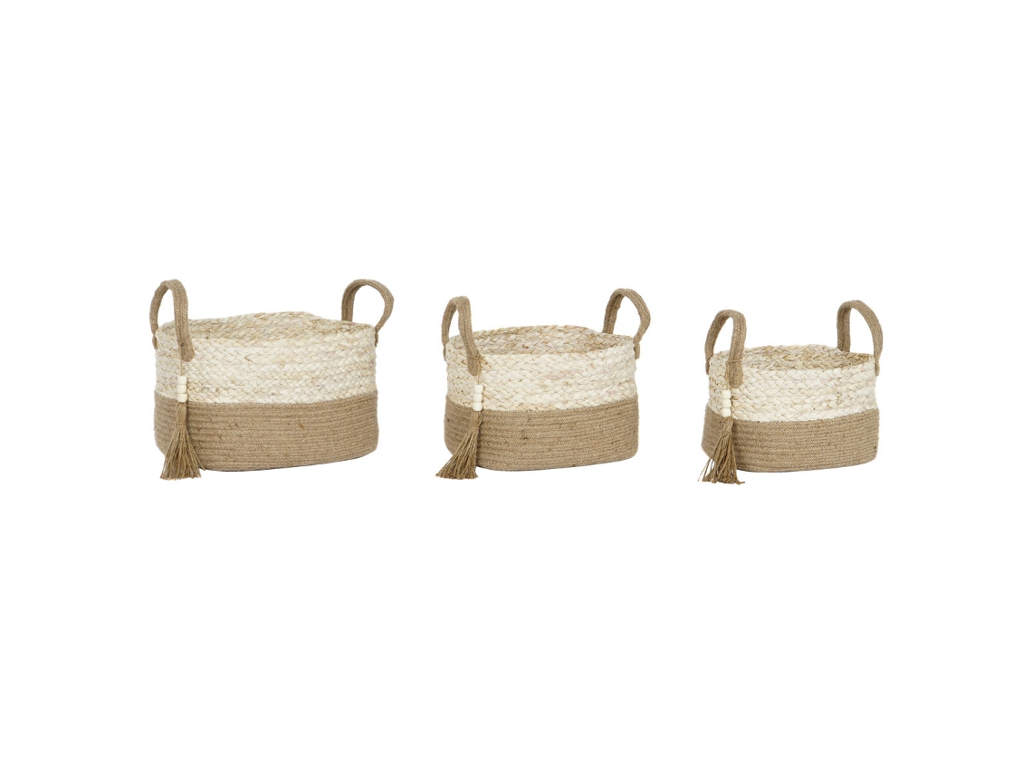 Conjunto de cestos modernos de juta marrom claro natural Home Esprit 41 x 30 x 33 cm (3 peças)