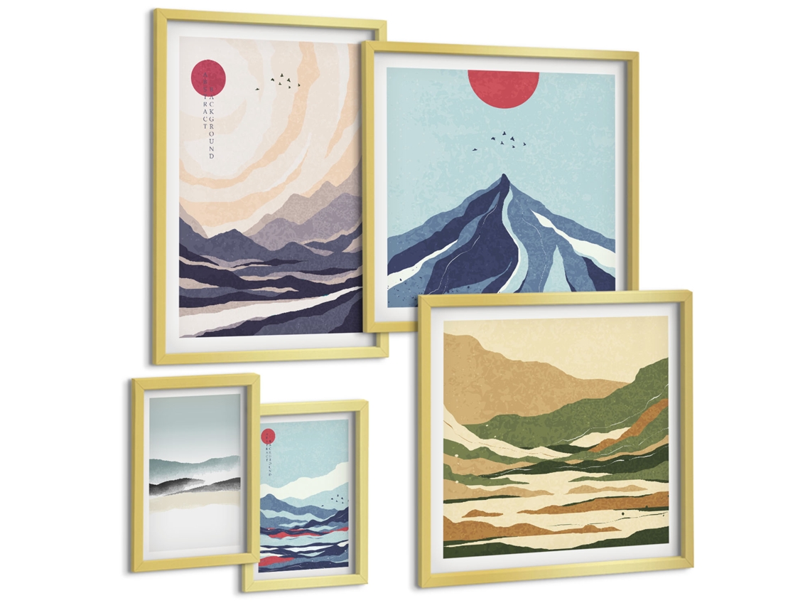 Conjunto De Pinturas Paisagens Abstratas De Montanha Espelharte (5 Peças)