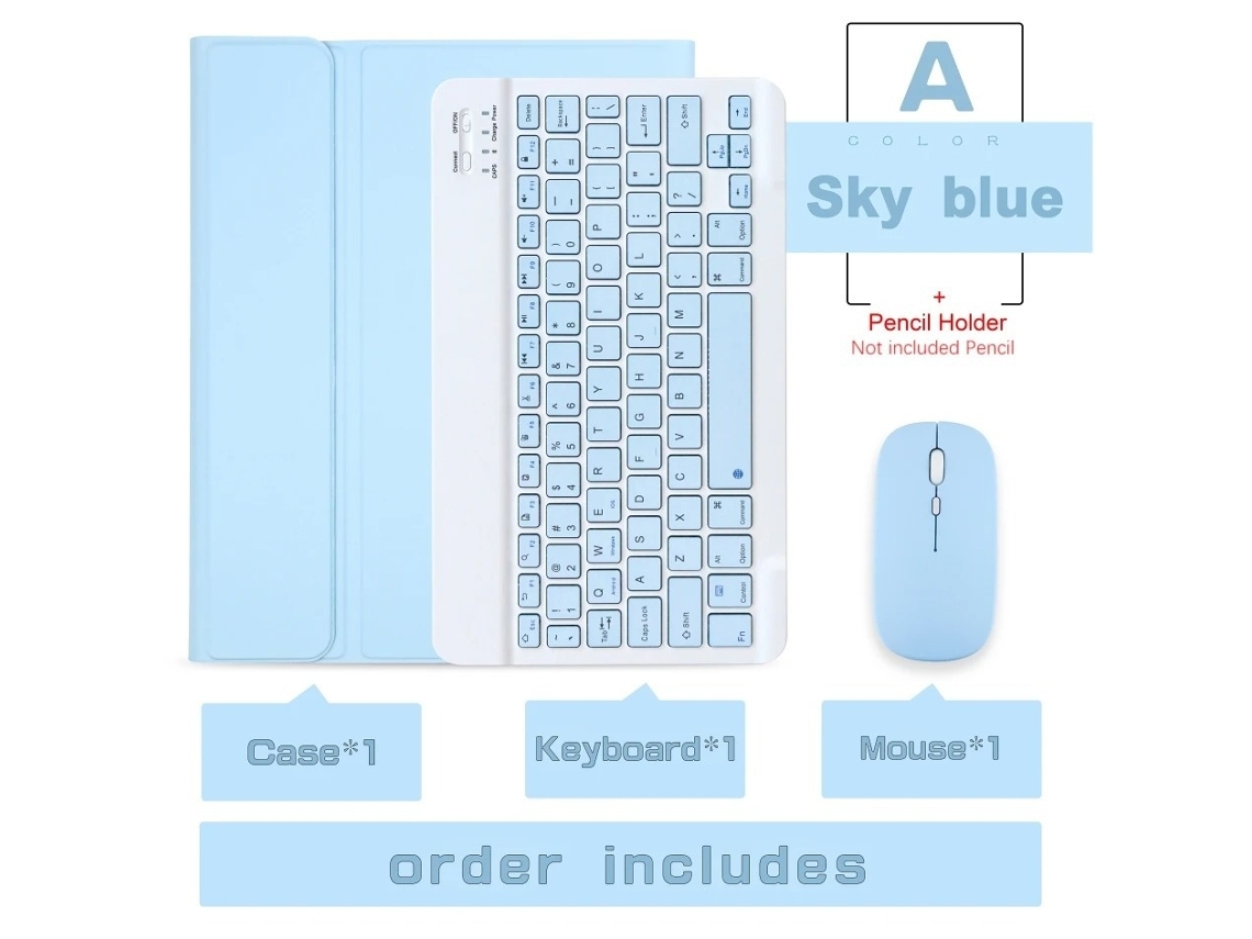 Capa Com Teclado Para Tablet Lurelia, Compatível Com I Pad De 11" 2025, Azul, Teclado Bluetooth, Rato 2.4g