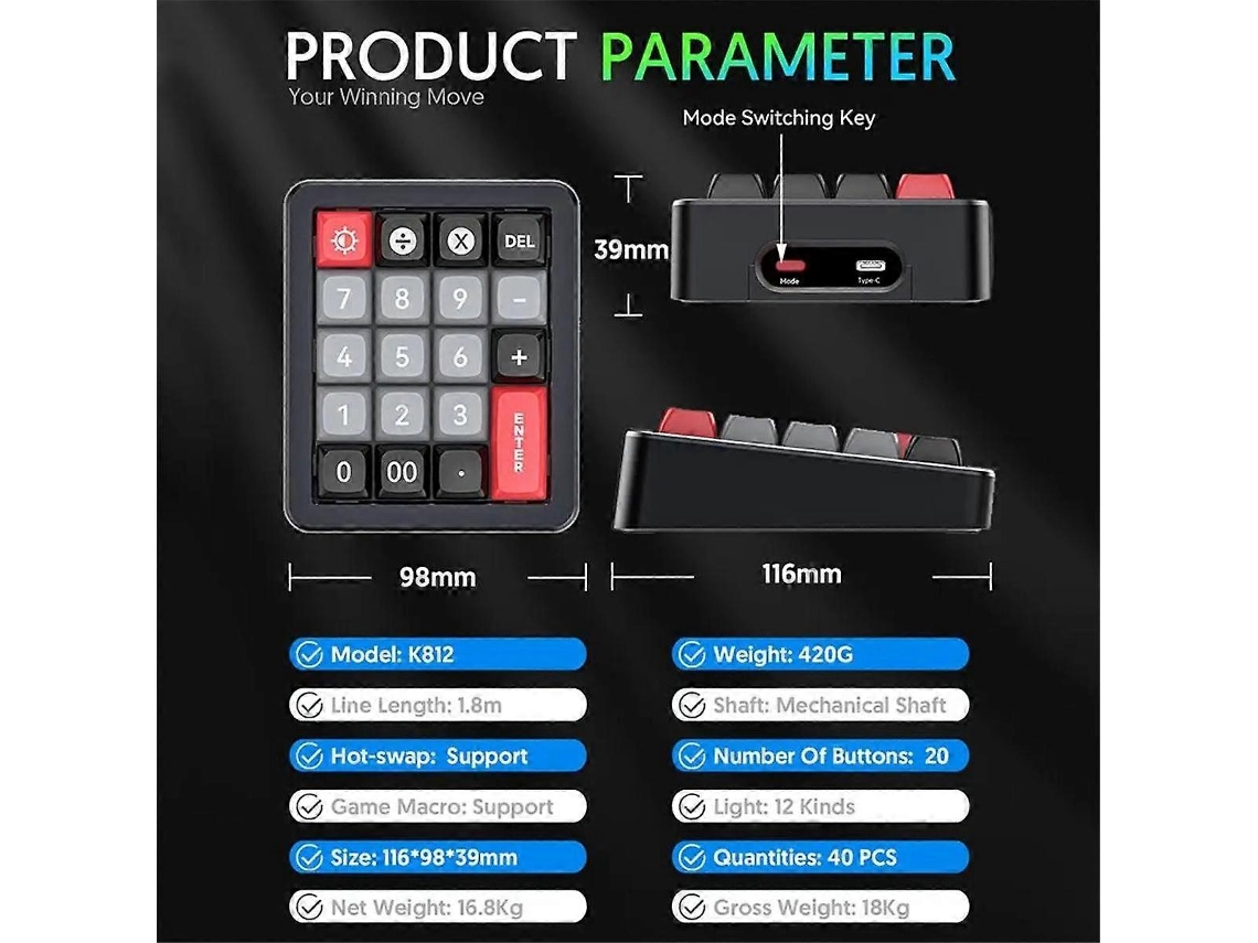 Teclado Mecânico Com Fio K812, Teclado Numérico Rgb Hot Swappable, Teclado Mecânico Programável Para Jogos Everley891