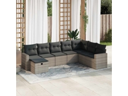 Vidaxl 8 Pcs Conjunto Sofás De Jardim C/ Almofadões Vime Pe Cinzento