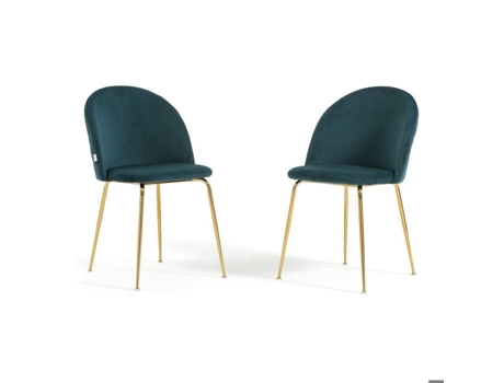 Cadeiras Sara Conjunto De 2 Veludo Pato/dourado Pés Em Metal Design Contemporâneo Rattatan