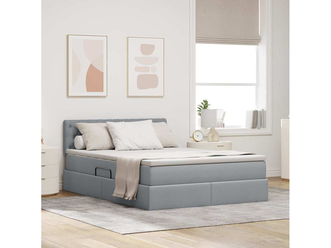 Vidaxl Cama De Armazenamento Led Com Colchão Cinzento-claro