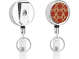 Porta Crachá Retrátil em Metal com Coroa Vermelha, Presilhas Resistentes para Crachá, Chaveiro, Porta Cartão De