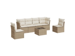 Conjunto de 7 sofás para jardim com almofadões Vime Pe Bege MAISON EXCLUSIVE (7 peças)