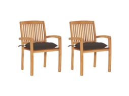 Vidaxl Cadeiras De Jardim C/ Almofadões Cinza-acast. 2 Pcs Teca Maciça