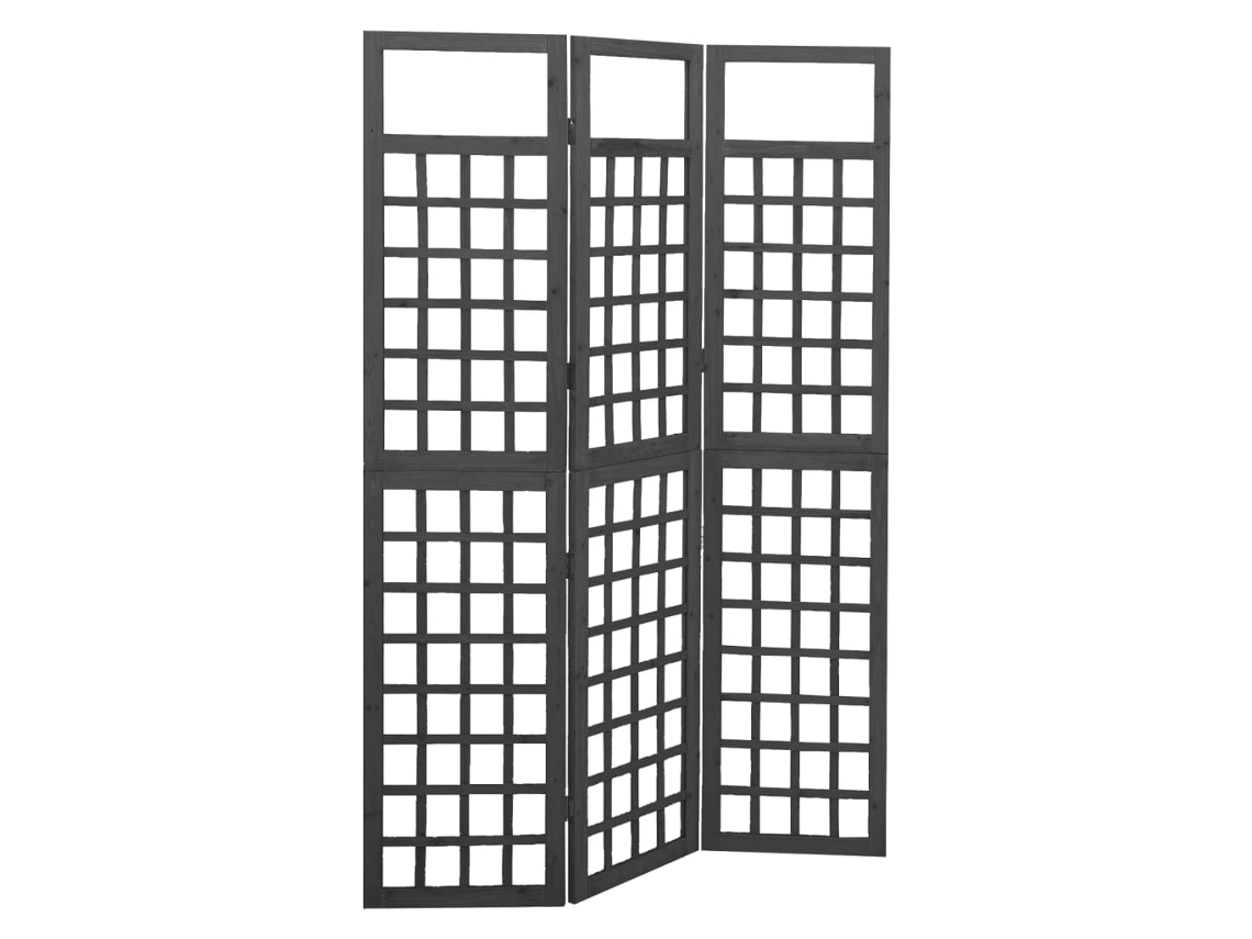 Vidaxl Biombo/treliça 3 Painéis Abeto Maciço 121x180 Cm Preto