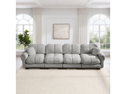 Sofá 3 Lugares, Estofado Em Chenille, Com Almofadas Acolchoadas, Encosto Ergonómico, Cinzento Claro