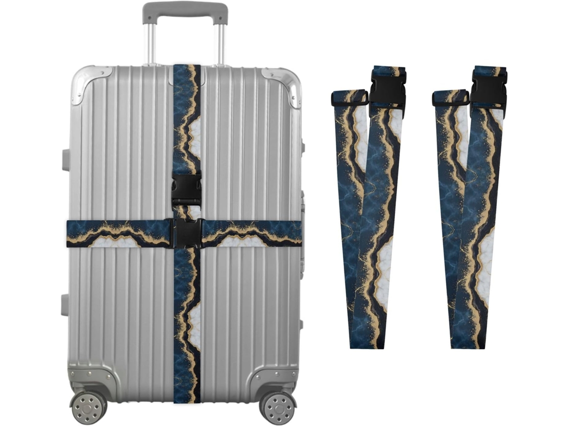 Conjunto De 2 Cintas Bagagem Personalizadas Em Mármore Azul E Branco Para Malas, Com Fivelas De Embalagem