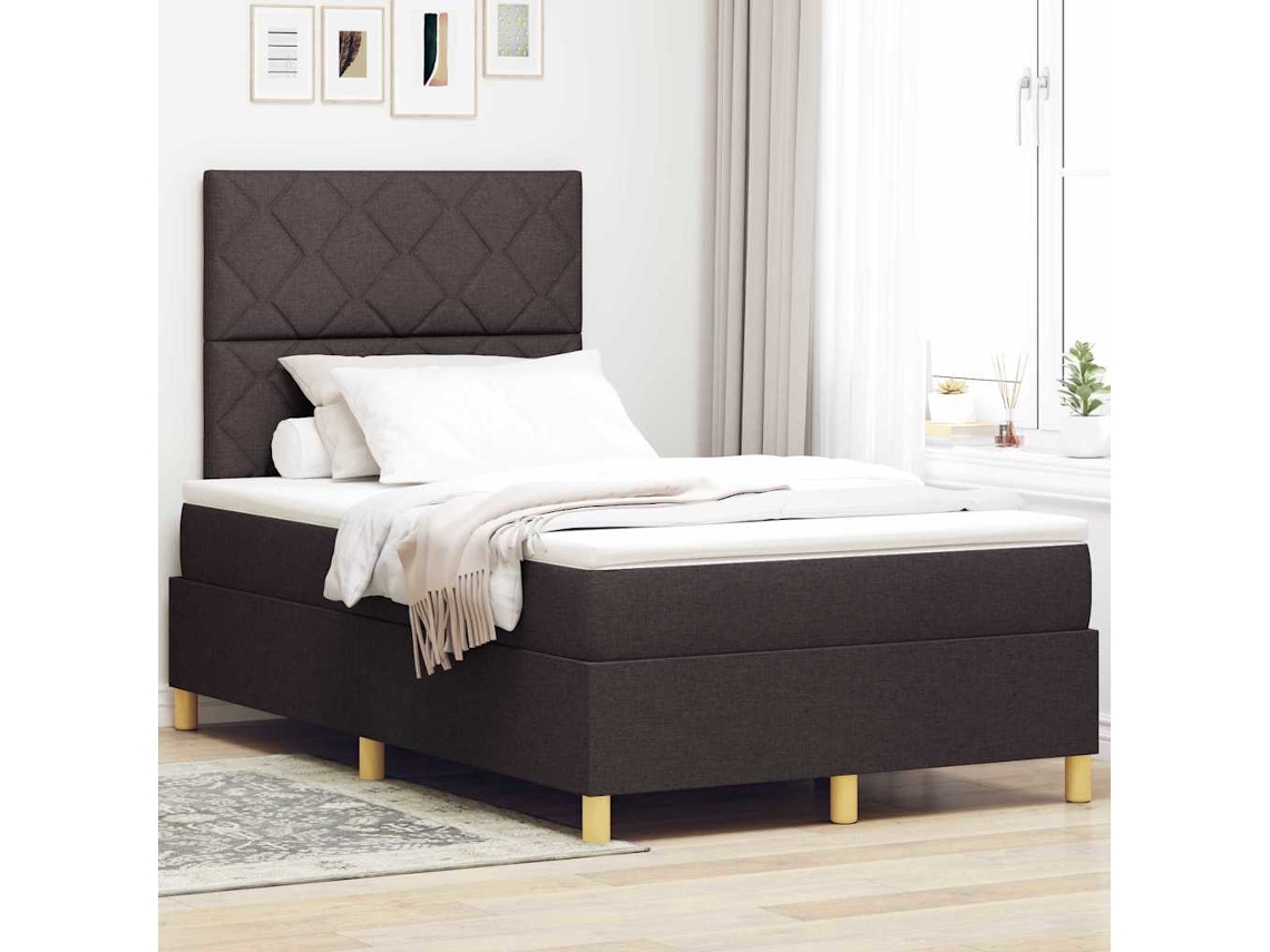 Vidaxl Cama Box Spring Led Marrom Escuro 120 X 190 Cm Tecido