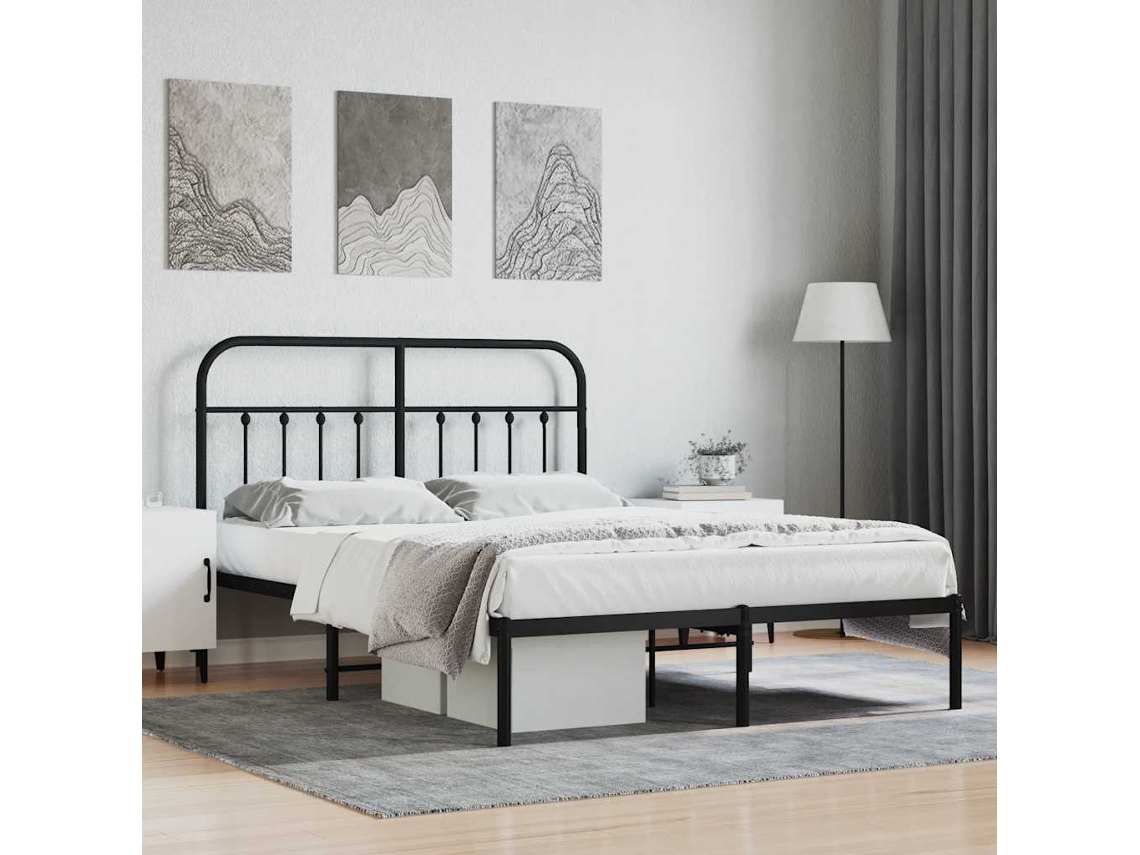 Vidaxl Estrutura De Cama Com Cabeceira 140x200 Cm Metal Preto