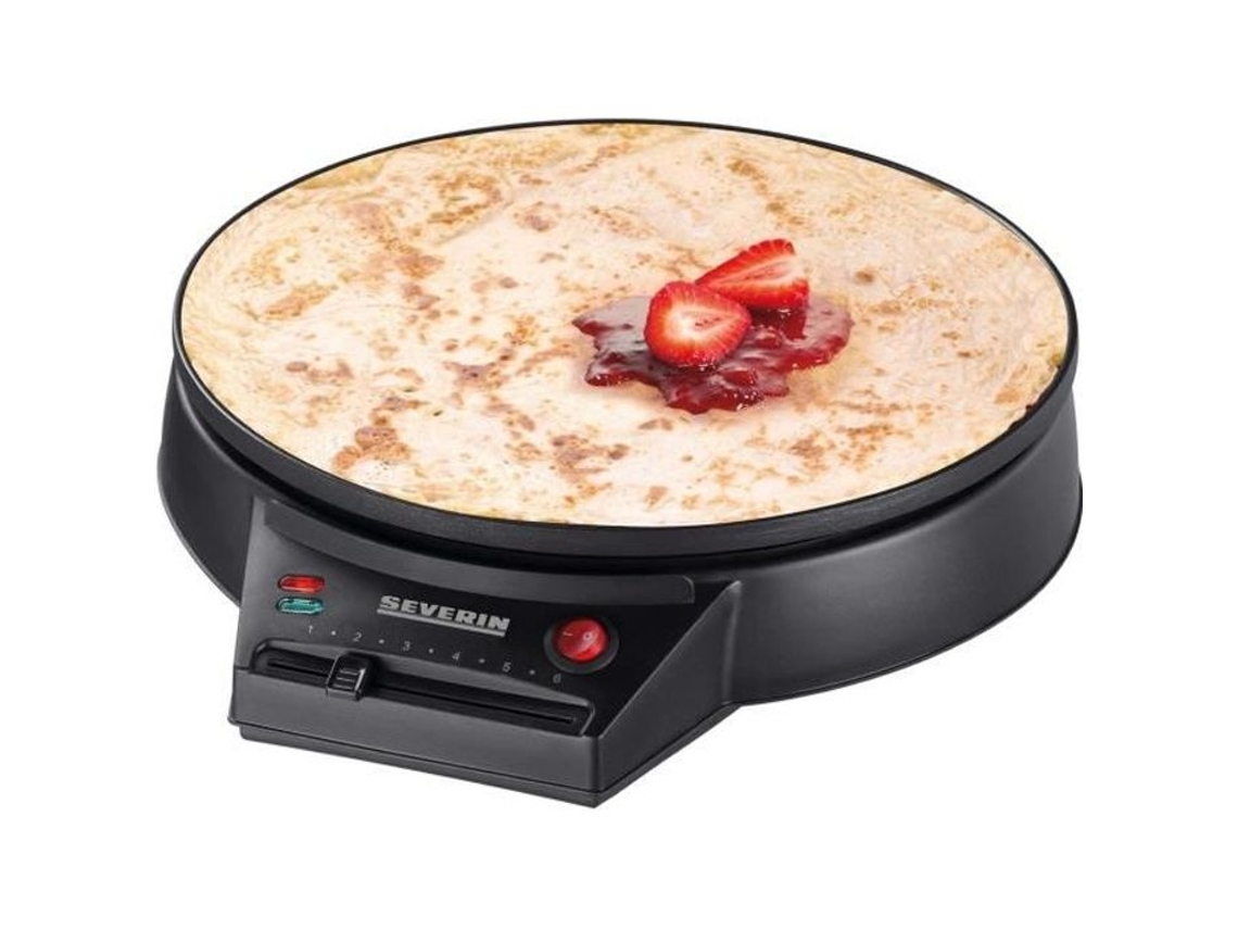 Severin Cm2198, Crepiere Com 30cm De Diâmetro, 1000w, Termostato Ajustável, Inclui Espátula Para Crepe E Distribuidor De Massa De Madeira, Preta