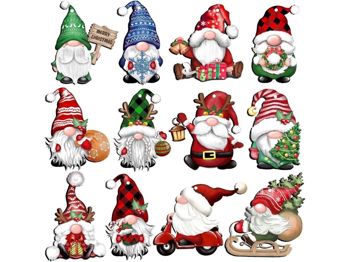 Conjunto de 24 Ornamentos de Madeira com Duende para Natal Nova LINE