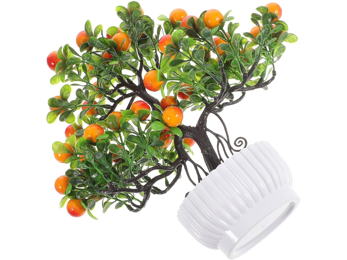 Bonsai Artificial Para Interiores, Em Plástico Pp, Com Frutos Decorativos E Fácil De Limpar.