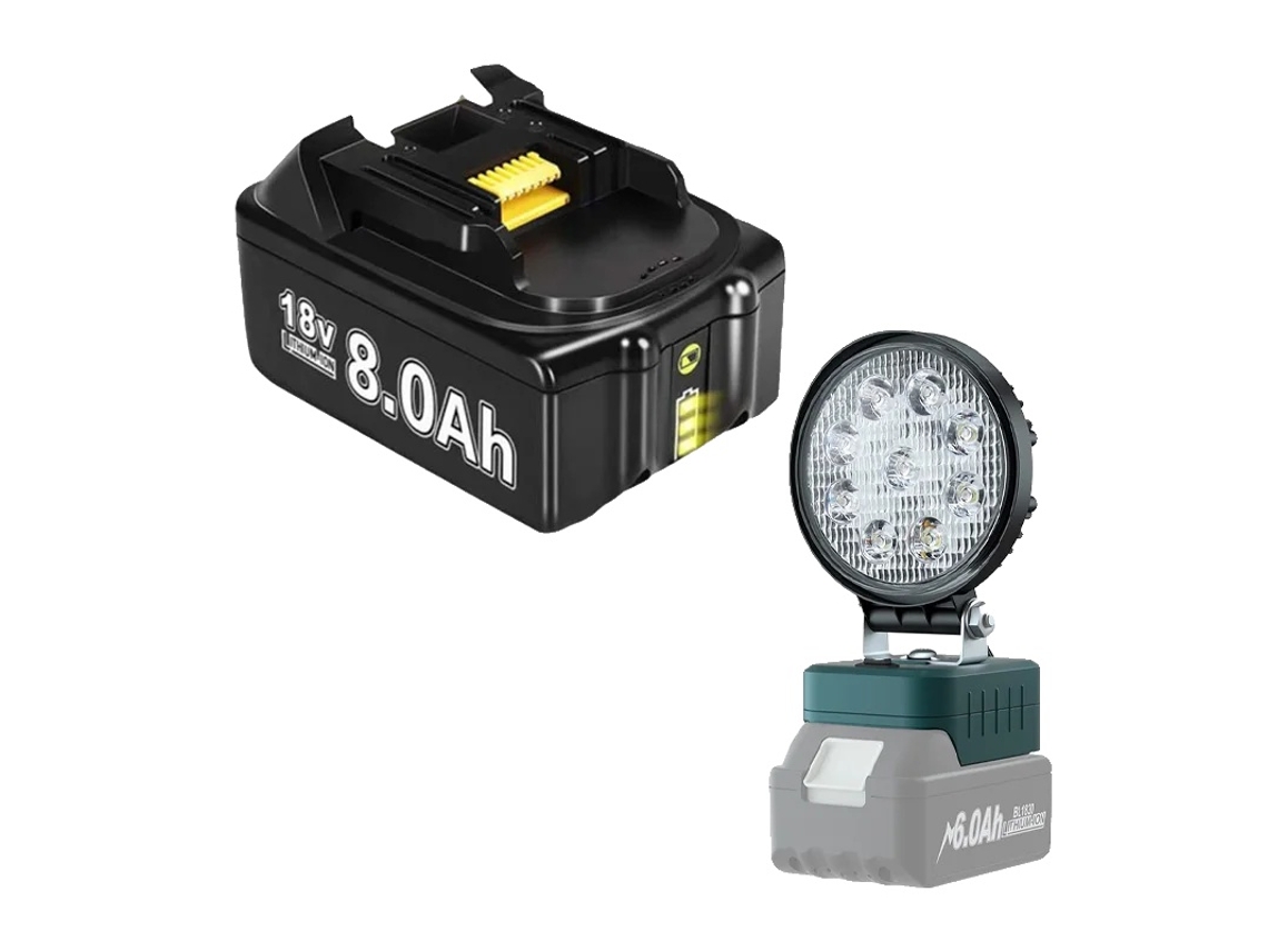 Bateria para ferramenta elétrica, capacidade de 8000 mAh, compatível com BL1830, 1 bateria de 8 Ah, 1 luz de trabalho OEM