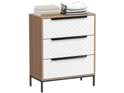 Cómoda com 3 Gavetas de Tecido Frentes com Padrão de Diamante Móvel de Arrumação 59,5x30x73,5 Cm Madeira e Branco ZACHARY