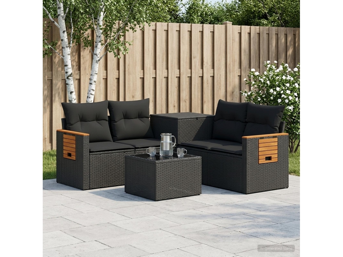 Vidaxl Conjunto De Sofás 6 Unid. Preto Rattan Poliéster E Aço