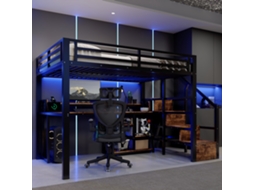 Cama Alta Em Metal E Mdf Preta 140x200 Cm
