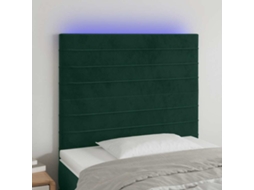 Vidaxl Cabeceira De Cama C/ Led Veludo 100x5x118/128 Cm Verde-escuro