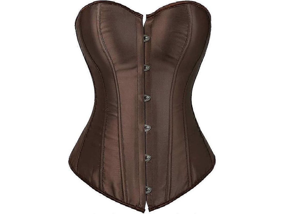Corset de Seda Steampunk Burlesque Plus Size com G string para Festas e Cosplay Brown