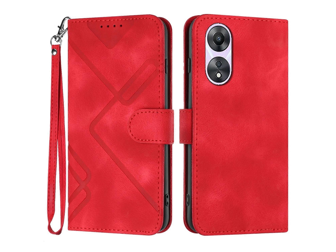 Capa Para Celular Oppo A78 Em Couro Sintético Com Padrão De Linhas.