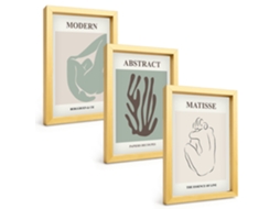 Conjunto De Pinturaspinturas Abstratas Elegantes De Matisse Moldura Dourada Quadros Para A Sala De Estar Espelharte (3 Peças 20x30 Cm)