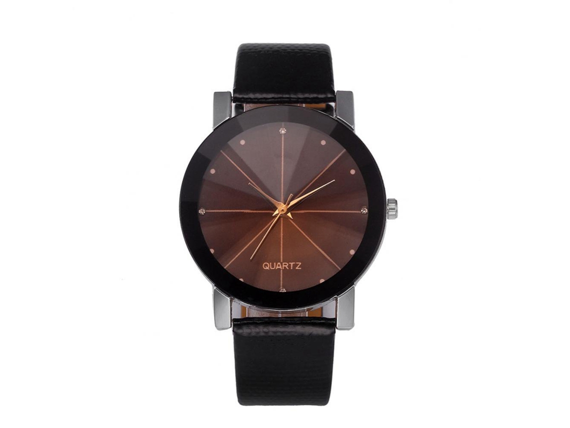 Relógio de pulso fashion com pulseira de couro PU e mostrador com strass (marrom)