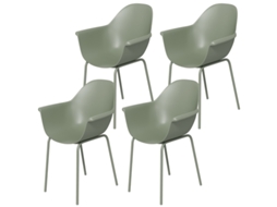 4 Cadeiras Jardim Encosto Braços Plástico Metal Verde 120kg