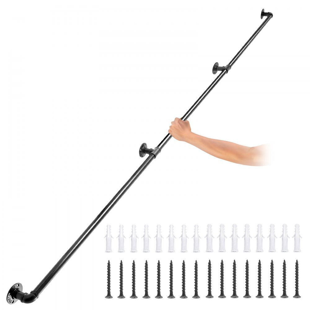 Corrimão Retrô De Tubo De Aço 270 Cm Com Suportes Para Interiores E Exteriores Tekmaquinas
