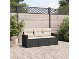 Vidaxl 3 Pcs Conjunto Sofás De Jardim Com Almofadões Vime Pe Preto