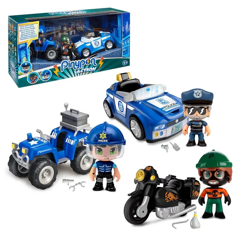Pinypon Action Pack 3 Vehículos Quad Moto Y Coche Con Figuras 700015907 Famosa P25
