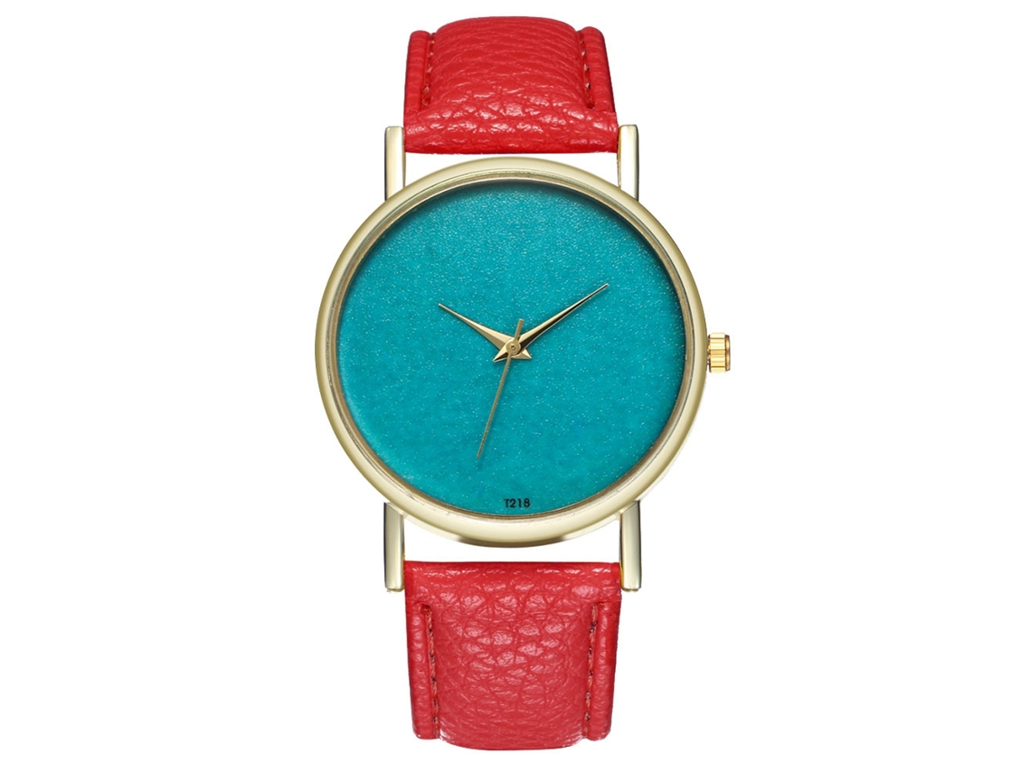 Relógio de Pulso Feminino de Moda com Pulseira Pu e Mostrador Redondo Analógico Quartzo (vermelho)