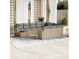 Vidaxl 11 Pcs Conjunto Sofás de Jardim C/ Almofadões Vime Pe Bege