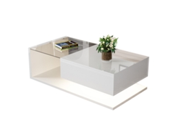 Mesa De Salão, Branco Brilhante. Mesinhas Laterais, Mesas De Centro Com Efeito De Vidro E Led Cs