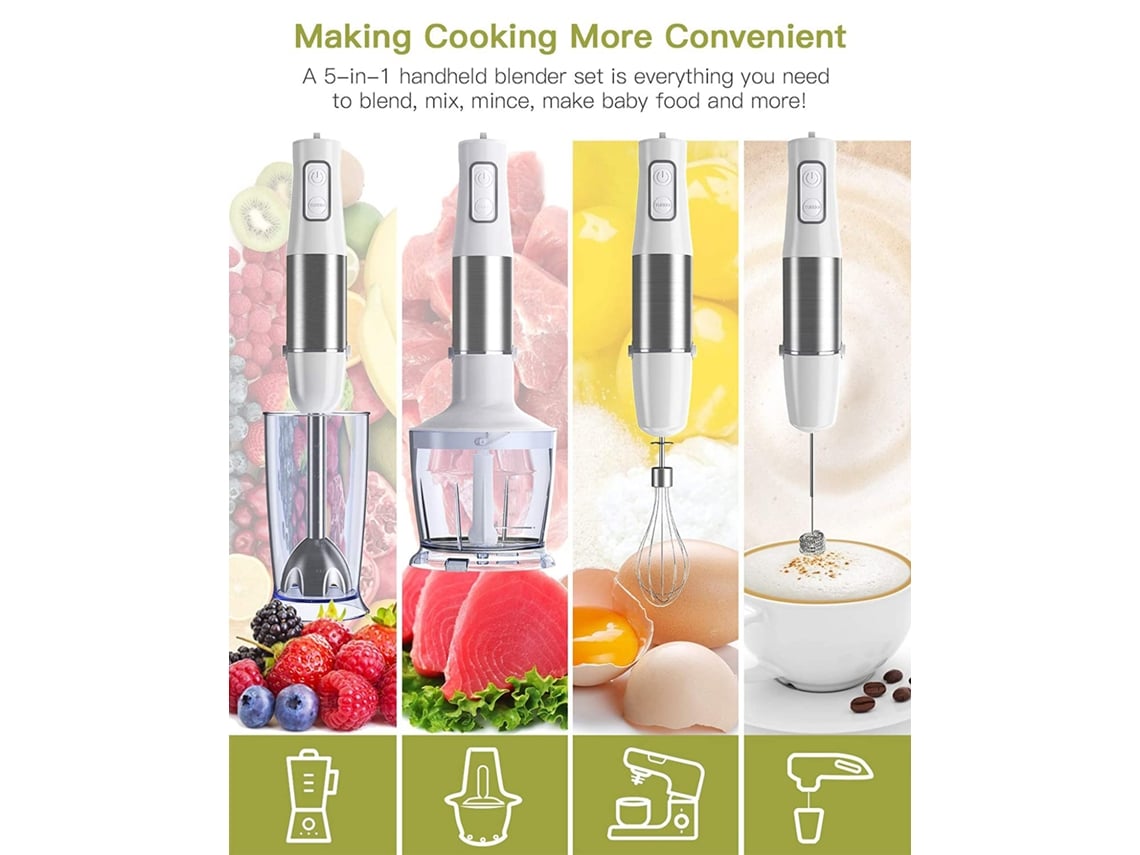 Liquidificador de Mão 500w 5 em 1 com 6 Velocidades Aço Inoxidável Picador Batedor S/MARCA