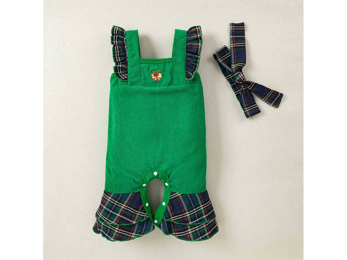 Roupas de Natal Bebê Babados Mangas Voadoras Calças Sino Macacão de Bebê 86Cm