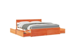 Vidaxl Cama Com Gavetas E Colchão 180x200 Cm Pinho Maciço Castanho-mel