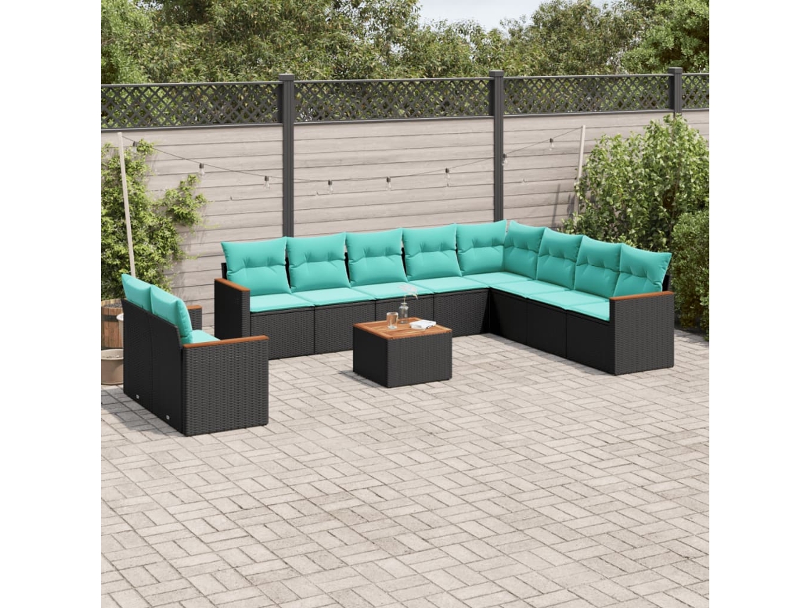 Vidaxl Conjunto De Sofá De Jardim Com 11 Peças E Almofadas Em Rattan Sintético Preto