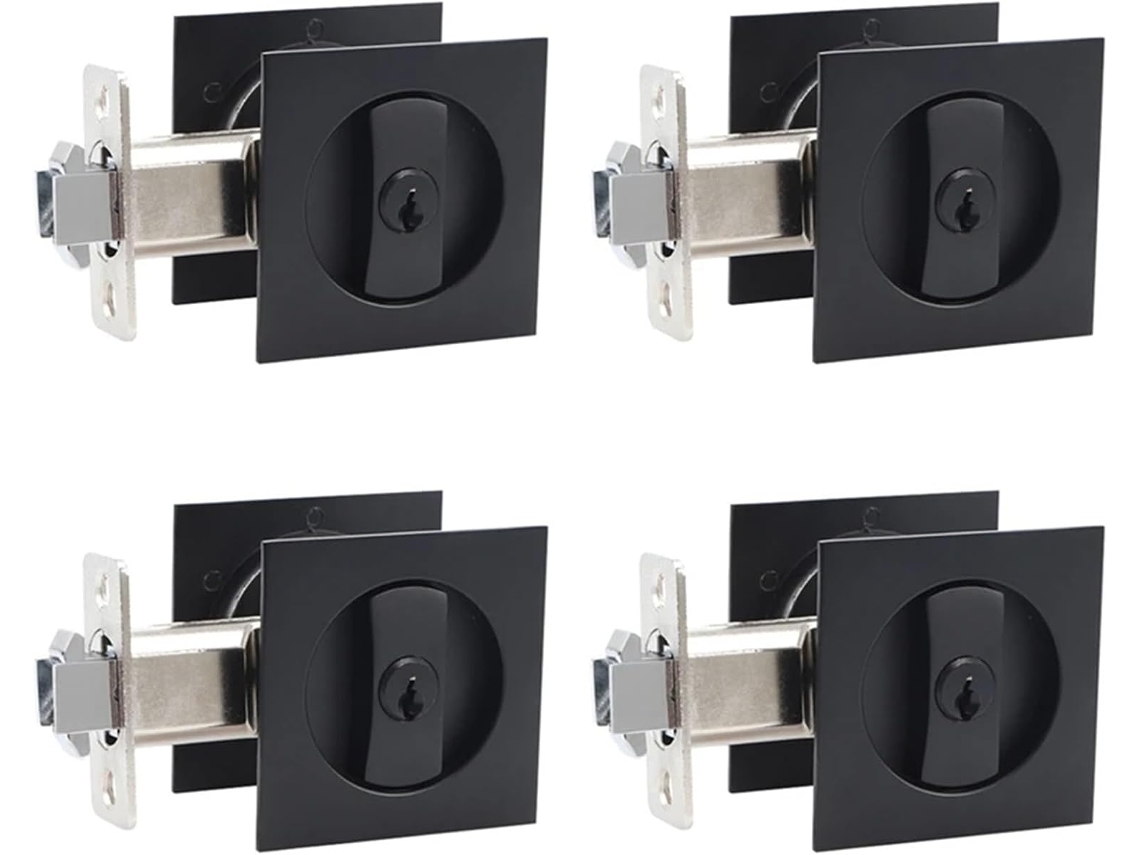Fechadura Para Porta De Correr Embutida 4x, Trinco Preto, Ferragens Para Porta, Fechadura Antifurto, Fechadura