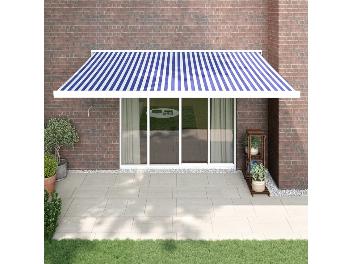 Vidaxl Toldo Retrátil 4x3 M Tecido E Alumínio Azul E Branco