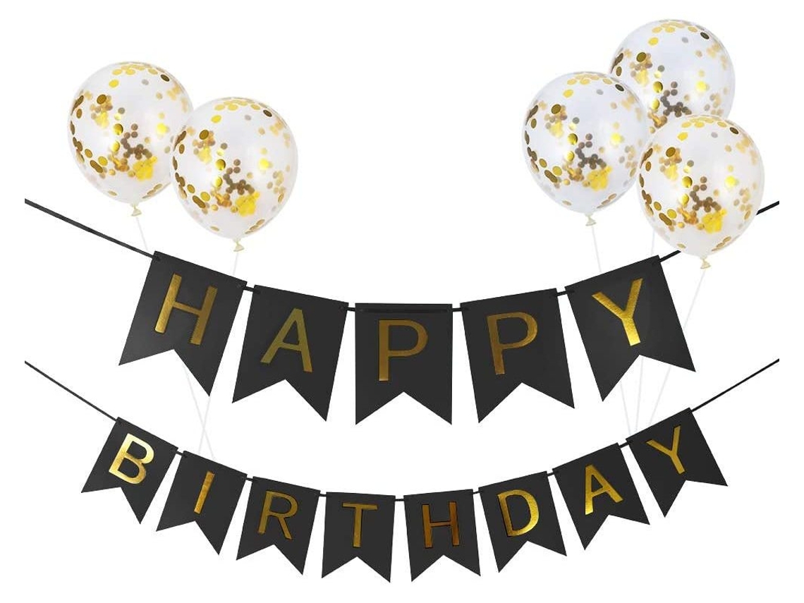 Faixa De Feliz Aniversário, Decoração Em Ouro Preto, Artigos Reutilizáveis Para Festas De Aniversário, Festas Pré Natais E Feriados, Fácil De Montar,