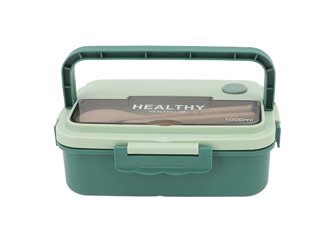 Caixa De Almoço De Plástico Com 3 Compartimentos 1000ml Segura Para Micro-ondas Bento Verde Matcha Para Crianças, Adultos E Estudantes