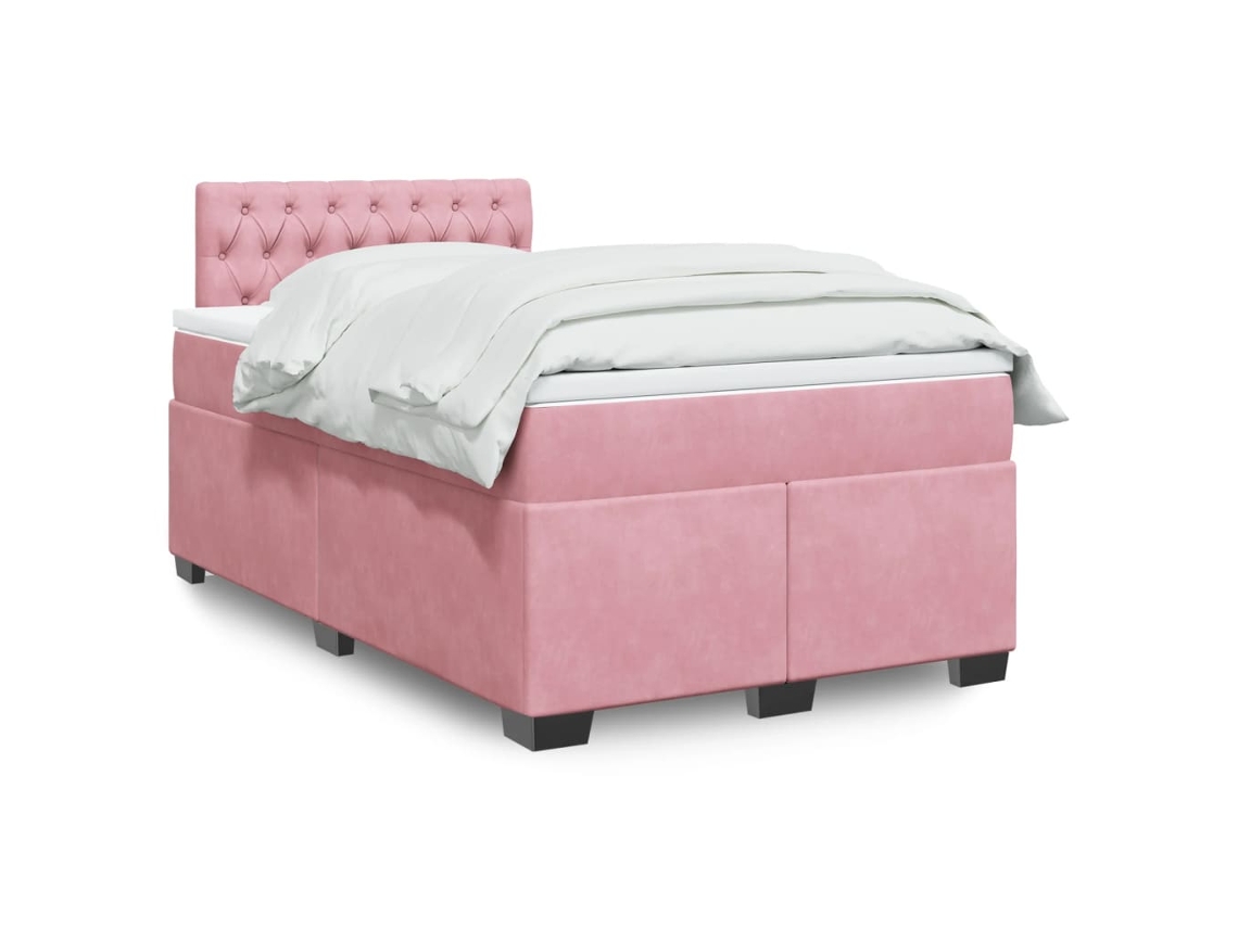 Vidaxl Cama Boxspring Com Colchão 120x190 Cm Veludo Rosa