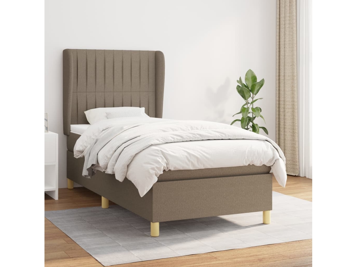 Cama Com Molas/colchão 90x190 Cm Tecido Castanho-acinzentado